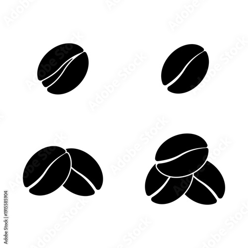 Set of black icons coffee beans, without background