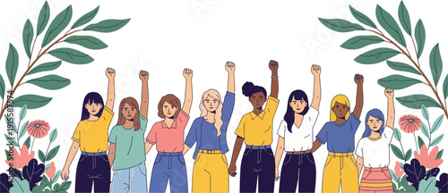 Diverse group of people celebrating together with raised fists