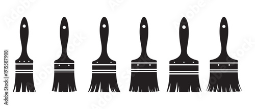 Black Paint Brushes Silhouette Icon Collection, Varying Sizes for Creative Projects.