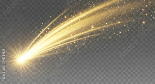 Golden light beam with sparkling particles on dark background