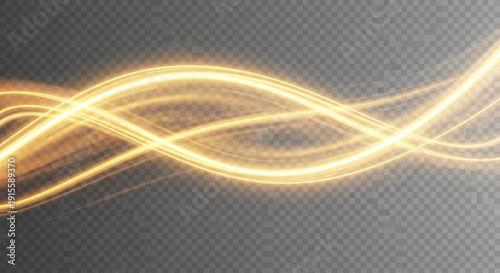 Golden light trails swirling in dynamic motion