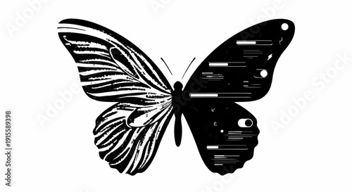 Artistic butterfly silhouette with contrasting patterns symbolizing nature and technology