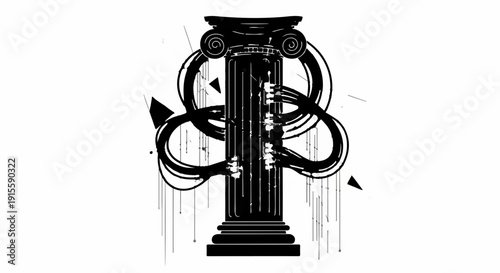 Abstract representation of a classical column with flowing organic elements and drips