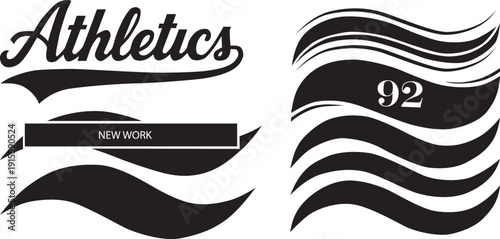 Vintage athletics new york logo with abstract wave design elements