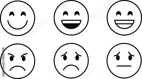 A set of six emoticon faces with different expressions