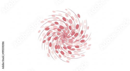 Abstract swirling vortex of red dots dynamic motion graphic element for science and technology concepts isolated on white background