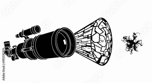 Telescope capturing distant cosmic nebula with intricate details