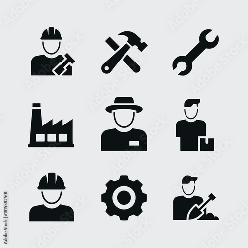 Labor day worker icons set silhouette