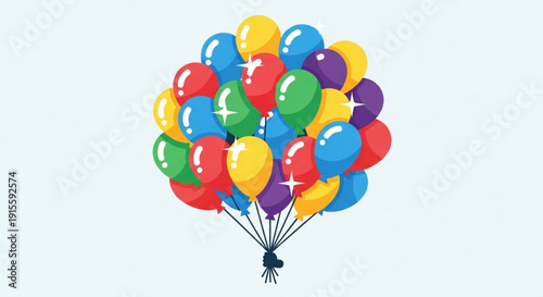 Colorful bunch of balloons festive celebration decoration flat vector illustration for party invitations and advertising