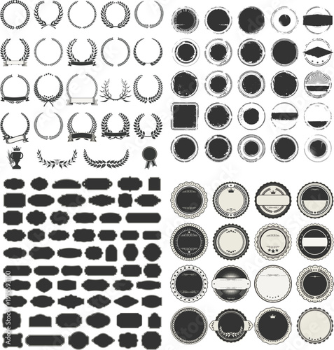 Vintage Branding Elements – Over 100 Laurel Wreaths, Retro Labels, Grunge Stamps, and Decorative Circular Frames for Logo and Certificate Design