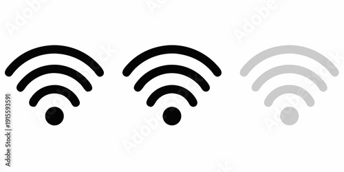 Three wifi signal strength icons in varying shades of gray