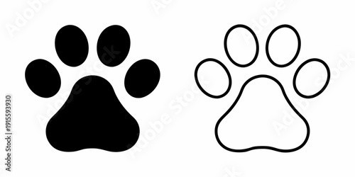 Two paw prints one solid black one outlined in white