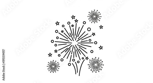 Set of minimalist fireworks icons simple line art design elements for celebrations and events isolated on white background
