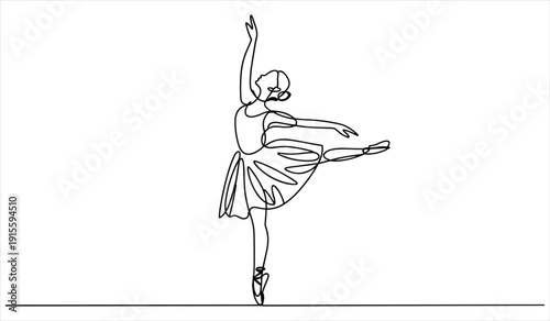 Ballet Dancer Performing Arabesque Pose with One Line Drawing Style