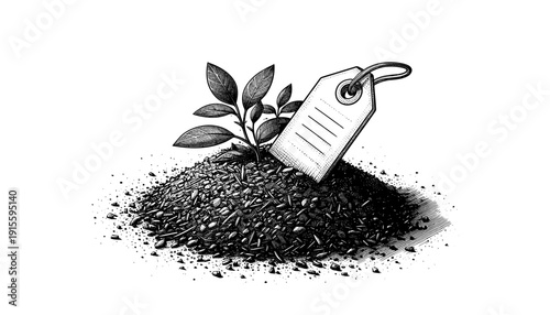 Plant tag in illustration style in black-white for gardening