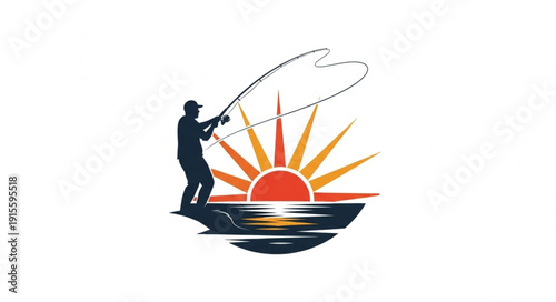 Fisherman Silhouette at Sunset Fishing.