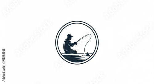 Fisherman Silhouette Fishing Rod Circle.
