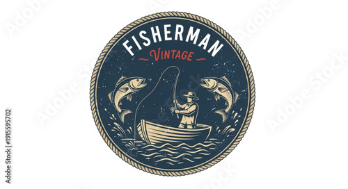 Fisherman Vintage Logo Design Emblem.
