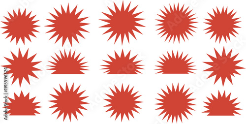 A grid of red starburst shapes arranged in a structured pattern on a white background