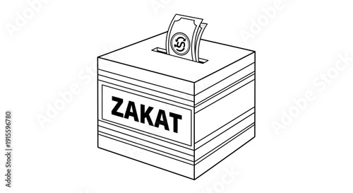 Zakat donation box with money being inserted inside for charity  Islamic charity concept