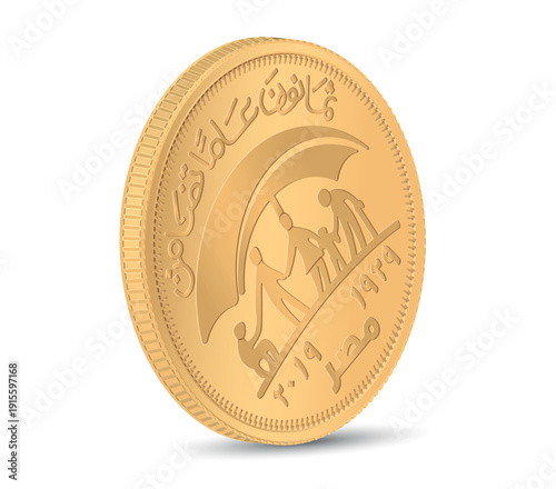 Obverse of the 50 piastres 2019 Ministry of Social Solidarity, Egypt, in 3D render. 3d vector illustration.