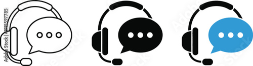 Three headset icons with speech bubbles in different colors