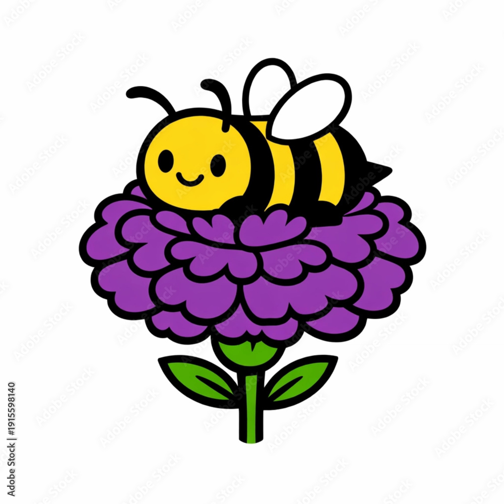 Fototapeta premium Garden scene with honeybee and summer blossoms vector illustration