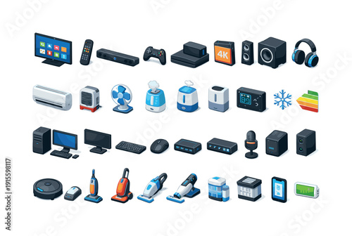 Home appliance icon set. Electronics and gadgets 3d icon collection for smart living