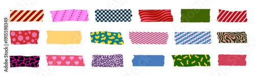 Colorful decorative tape set, patterned design tapes, element mockup collection on transparent background