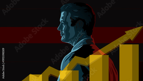 A minimalist masculine silhouette whose outline subtly transforms into a financial growth graph.