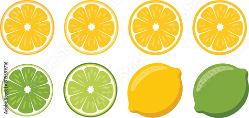 Title 1: Lemon & Lime Outline Illustration Set  Fresh Citrus Slice Collection