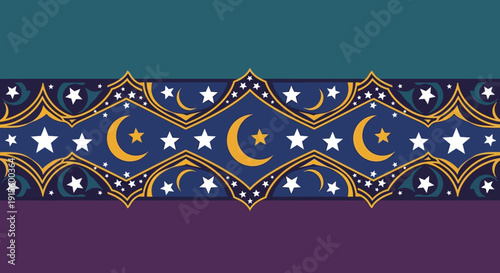 Crescent Moon and Stars Pattern Design.
