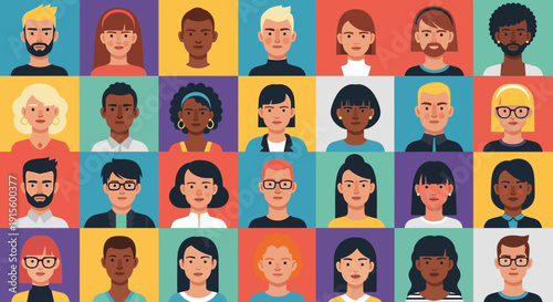 Diverse Group of People Faces Illustrated.