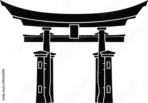 Traditional Japanese Torii Gate Silhouette on Miyajima Island at Sunset