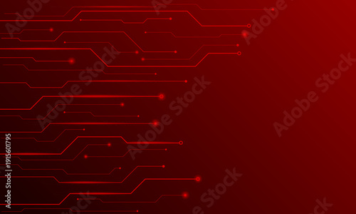 Futuristic circuit board design with intricate patterns and red gradient background, viewed from a direct angle, showcasing technology
