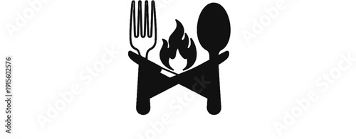 Fork and spoon with flames, representing culinary arts
