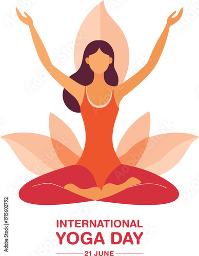 International yoga day illustration with woman in lotus position celebrating mindfulness and wellness globally