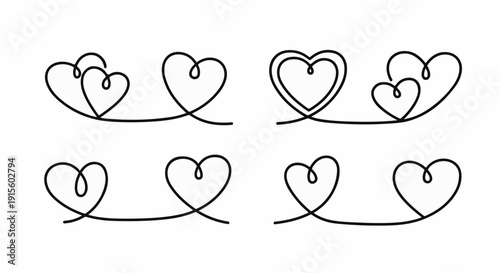 Four minimalist line art heart designs on a white background