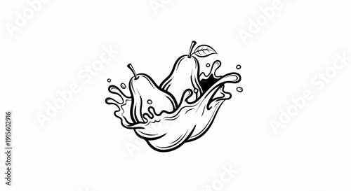 Fresh pears splash in liquid, graphic illustration