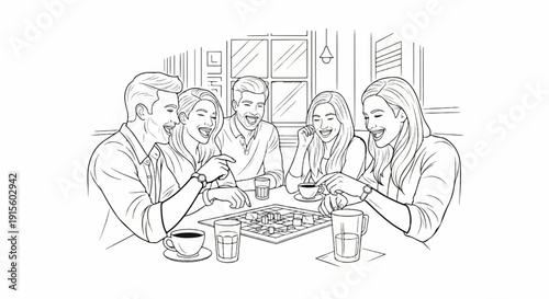 Friends laughing and playing a board game at a cafe