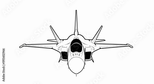 Front view illustration of a modern jet fighter with sharp angles and wings