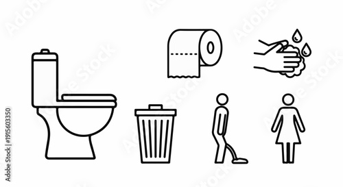 Icons representing bathroom facilities and hygiene practices