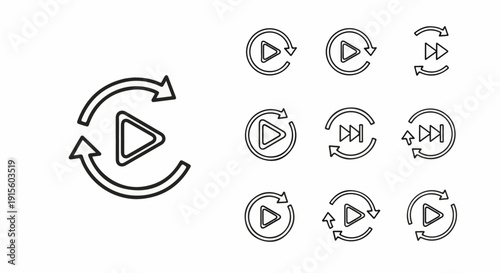 Icons featuring play, rewind, and fast-forward symbols with circular arrows