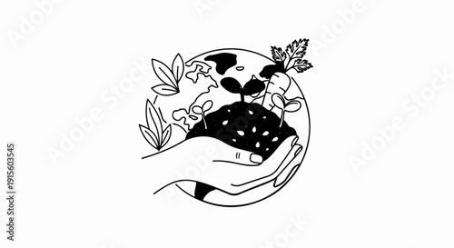 Hands cradle earth with sprouting plants, symbolizing growth and new beginnings