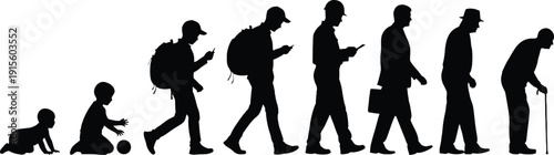 Human evolution and growth stages silhouette
