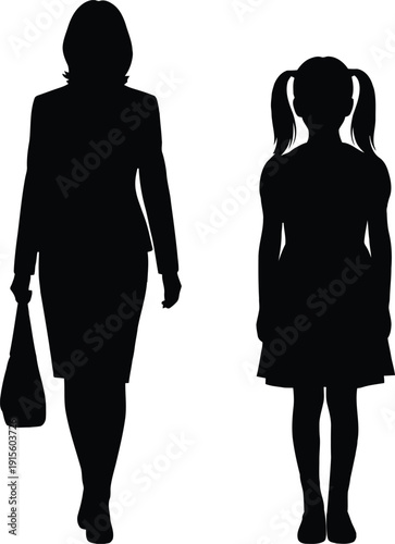 Silhouette of a woman and a girl walking