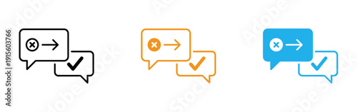 Chat bubble icons with checkmark and cross symbol
