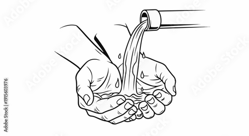 Hands cupped to catch flowing water from a pipe
