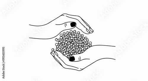 Hands cupping and holding a pile of small, round beads