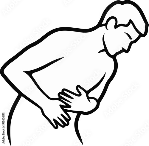 Line art of person holding stomach in discomfort